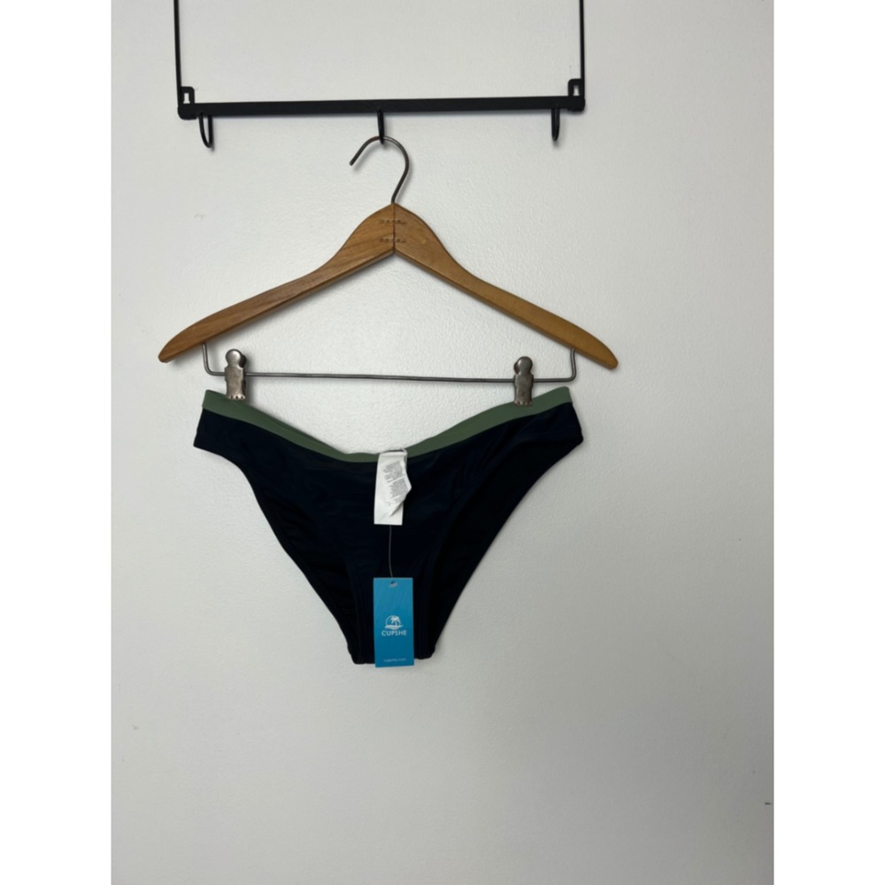 NWT Cupshe Bikini Bottom Black Olive Green Low Rise Swimwear CAA12B4B078RA Small